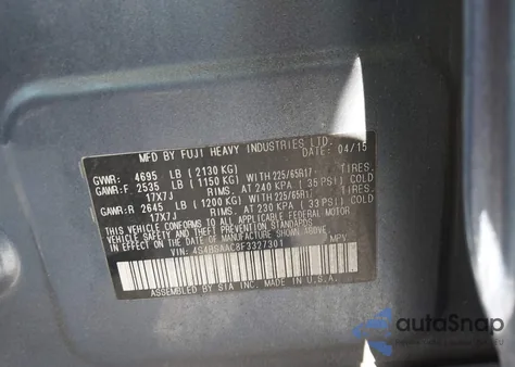 2015 Subaru Outback 2.5I z USA, uszkodzony, nr VIN 4S4BSAAC8F3327301